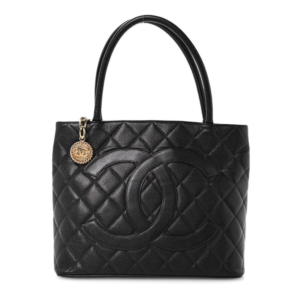 Quilted Caviar Tote Bag - Black