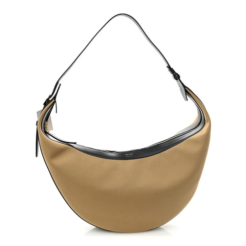 Calfskin Canvas Hobo Bag - Beige