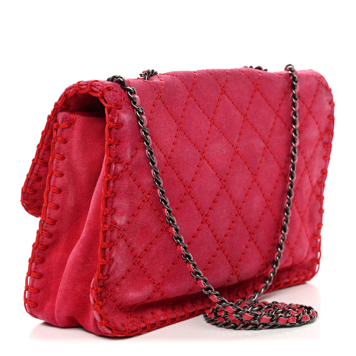 Quilted Suede Flap Shoulder Bag - Red