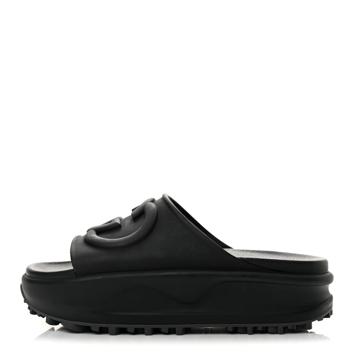 Soft Rubber Interlocking G Platform 42Mm Slide Sandals Black
