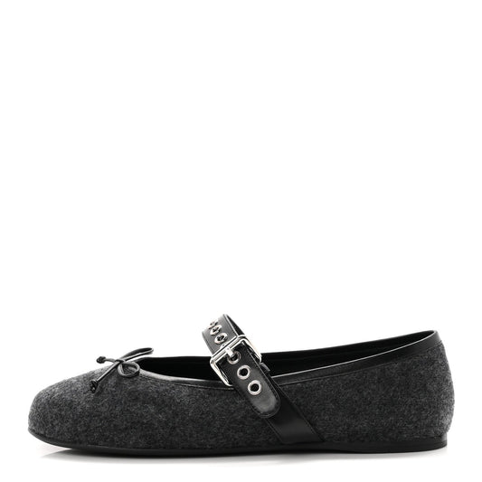 Miu Miu Virgin Wool Nappa Women's Buckle Ballerina Flats 39 Antracite