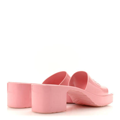 Gucci Rubber Women's Platform Logo Slide Sandals 38 Wild Rose