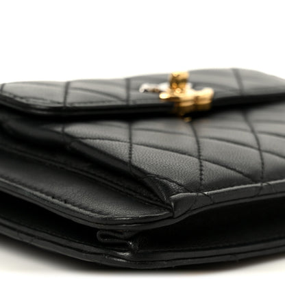 Quilted Lambskin Clutch Bag - Black
