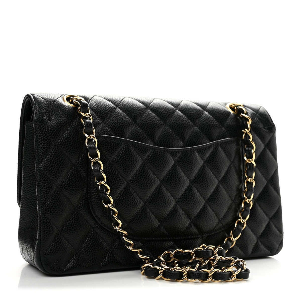 Medium Quilted Caviar Flap Shoulder Bag - Black