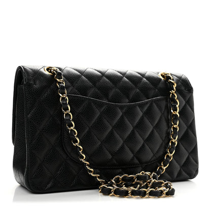 Medium Quilted Caviar Flap Shoulder Bag - Black