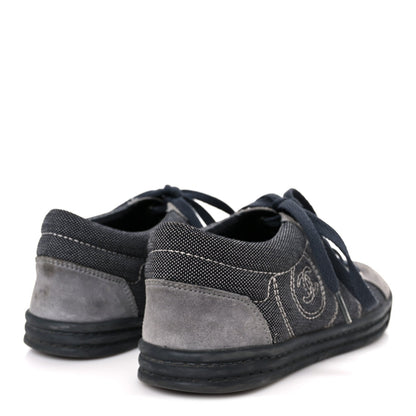 Chanel Toile Suede Calfskin Women's CC Low Top Sneakers 36 Dark Grey