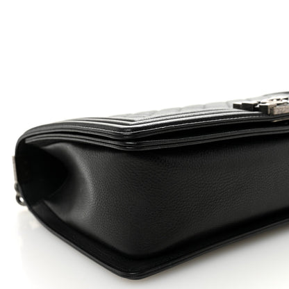 Medium Quilted Calfskin Flap Shoulder Bag - Black