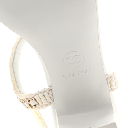 Chanel Lambskin Women's CC Chain Braided Sandals 35 White