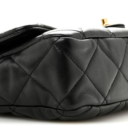 Large Quilted Lambskin Flap Shoulder Bag - Black