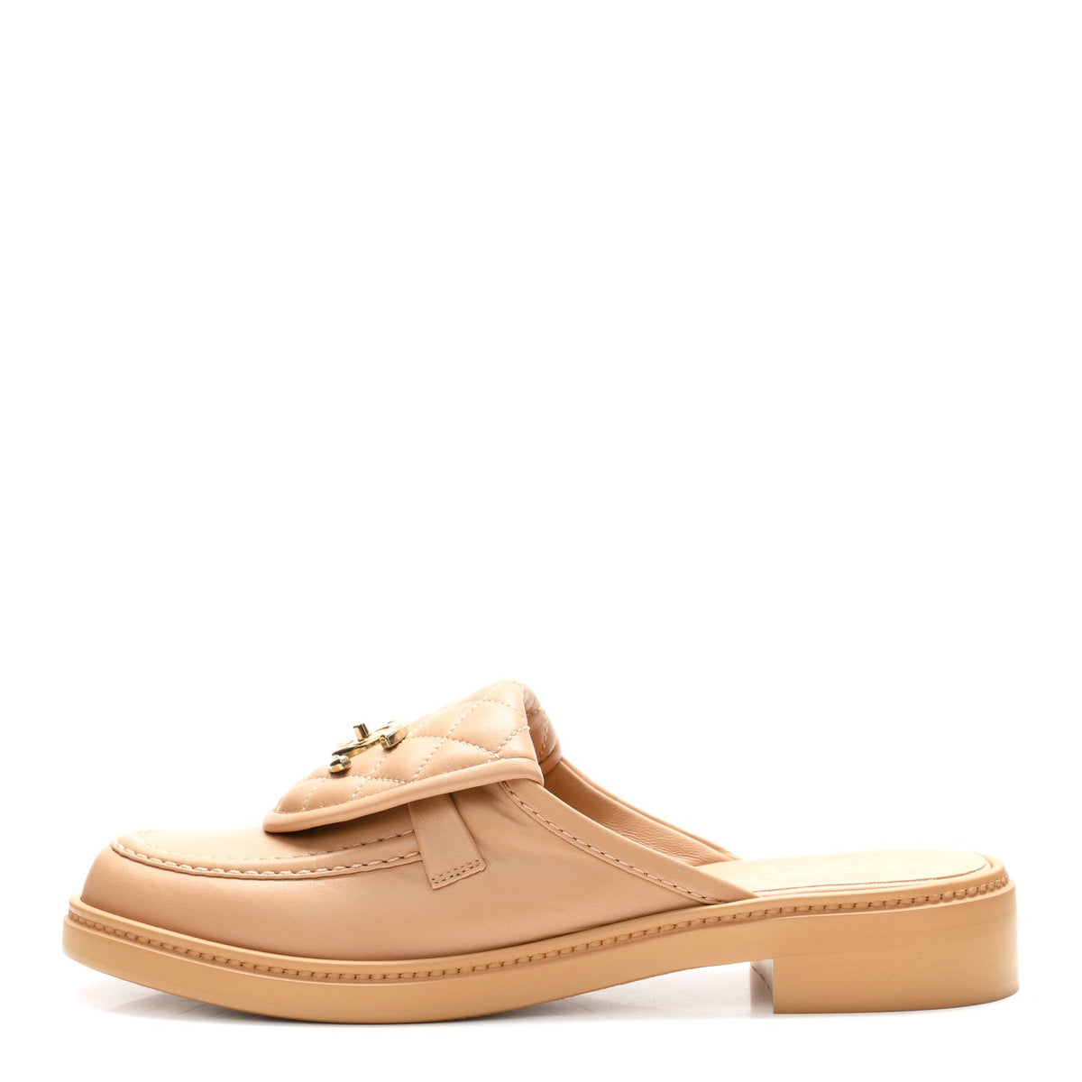 Lambskin Quilted CC Turnlock Mules Light Beige