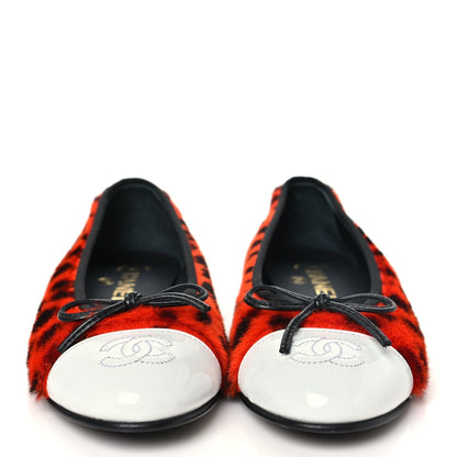 Chanel Pony Hair Cap Toe CC Ballerina Women's Shoes