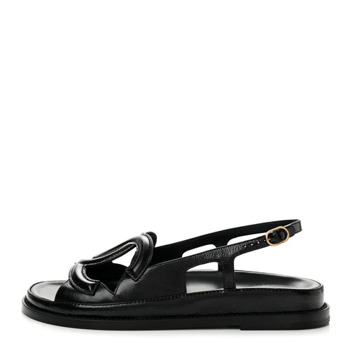 Crumpled Shiny Lambskin CC Cut Out Dad Sandals Black