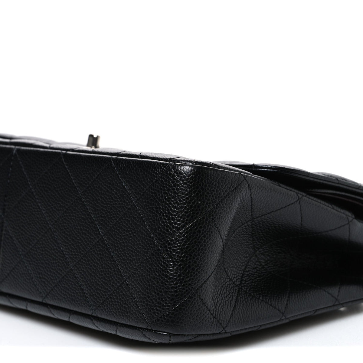 Quilted Caviar Flap Shoulder Bag - Black