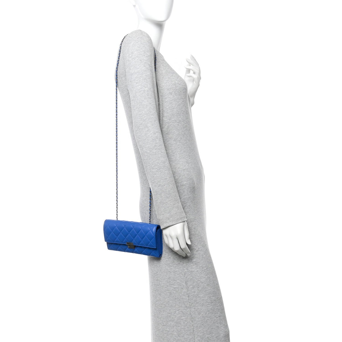 Quilted Lambskin Clutch Bag - Blue