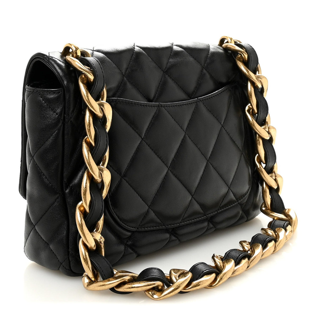 Large Quilted Lambskin Flap Shoulder Bag - Black