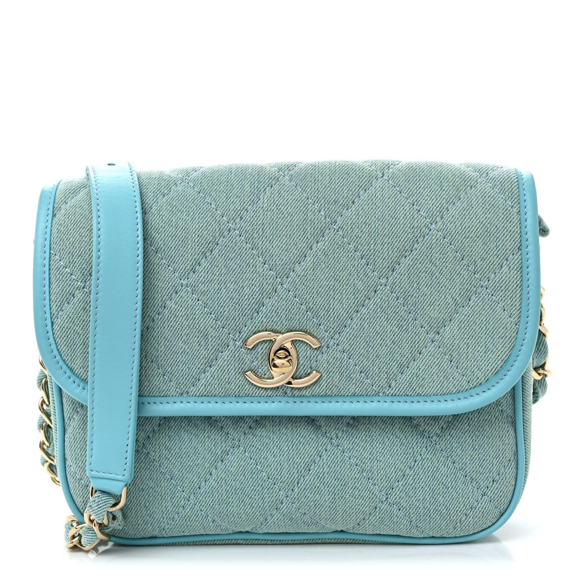 Small Quilted Flap Shoulder Bag - Blue