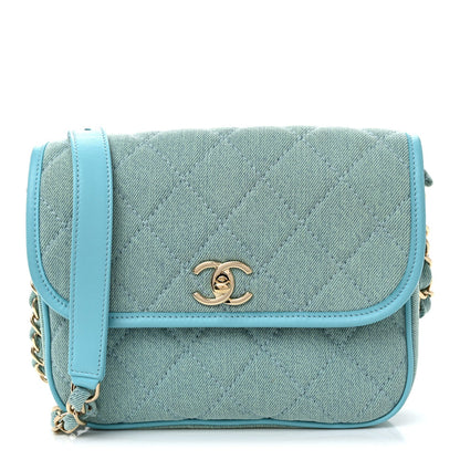 Small Quilted Flap Shoulder Bag - Blue