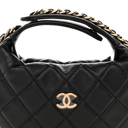 Quilted Lambskin Hobo Bag - Black