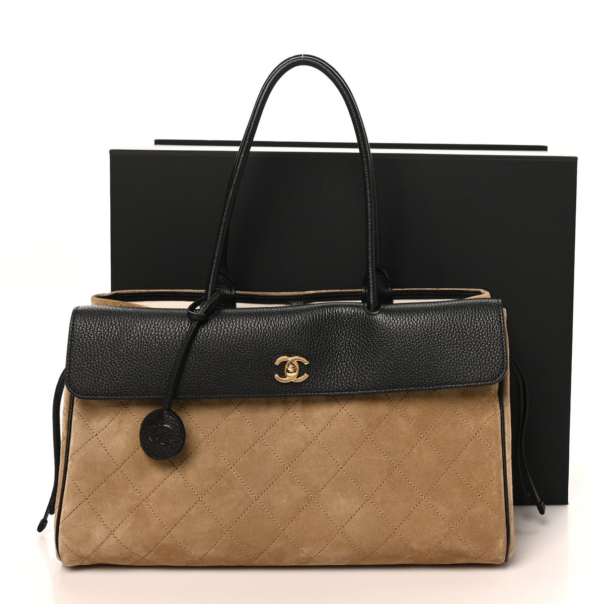 Calfskin Suede Handbag - Beige