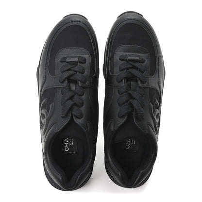 Chanel Lambskin Fabric Women's CC Uniform Sneakers 38.5 Black