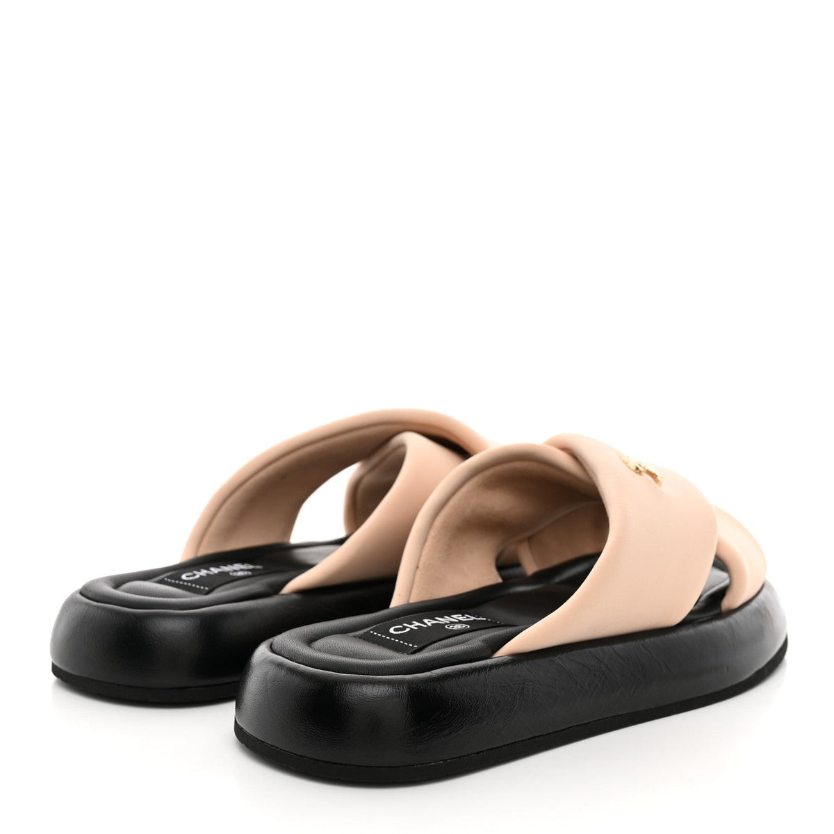 Chanel Fabric Women's CC Mules Sandals 36 Light Beige