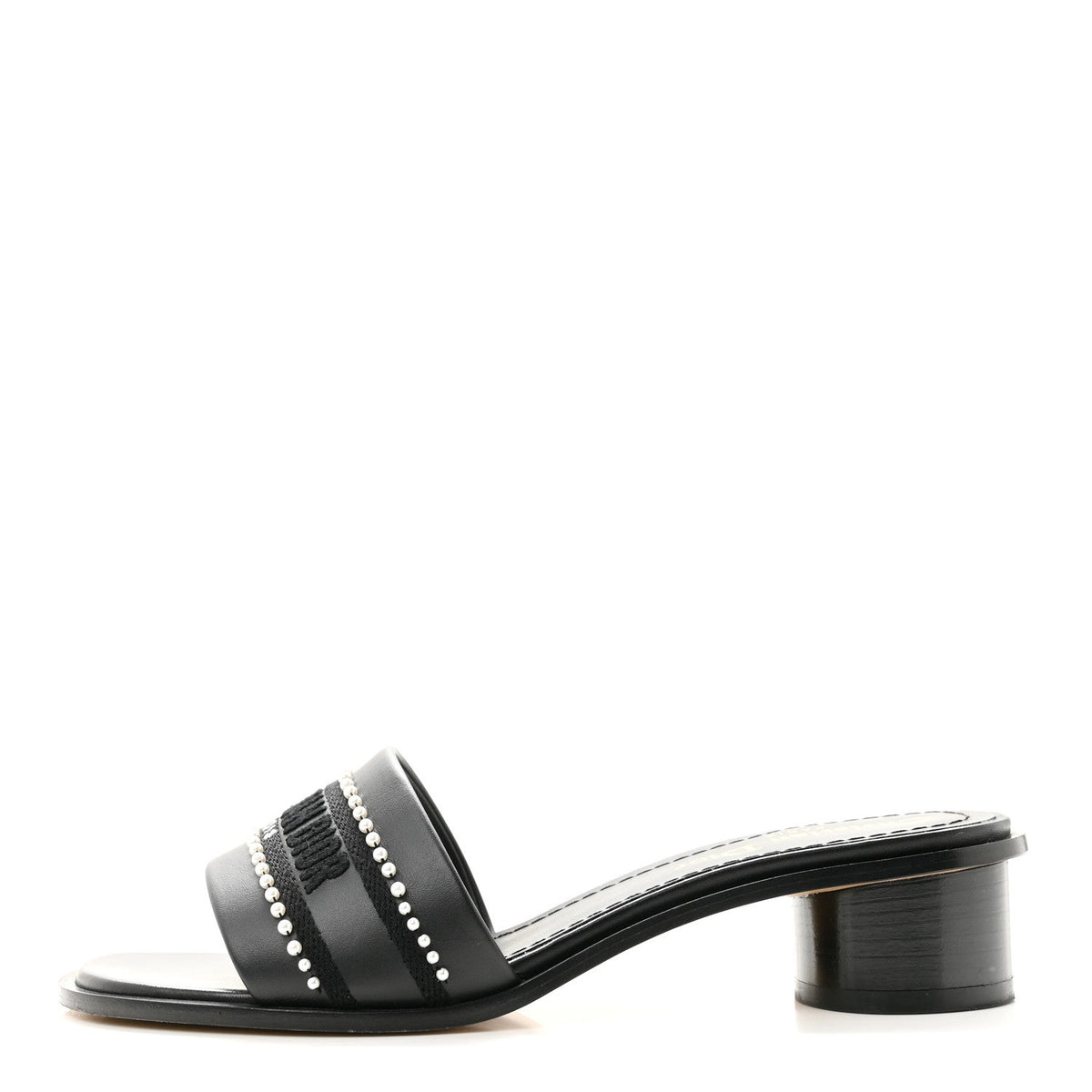 Calfksin Pearl Embroidered Dway 35Mm Slide Sandals Black