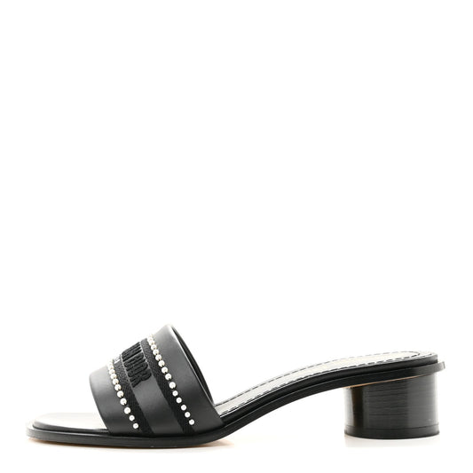 Calfksin Pearl Embroidered Dway 35Mm Slide Sandals Black