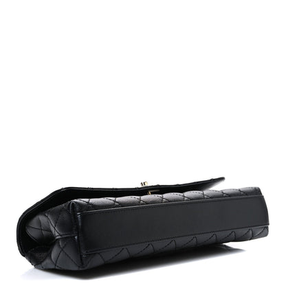 Maxi Quilted Caviar Flap Shoulder Bag - Black