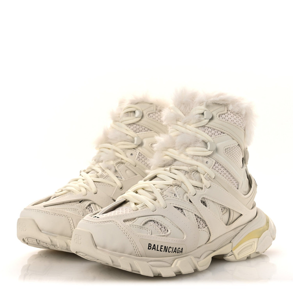 Balenciaga Mesh Nylon Faux Fur Women's Track Hike Sneakers White
