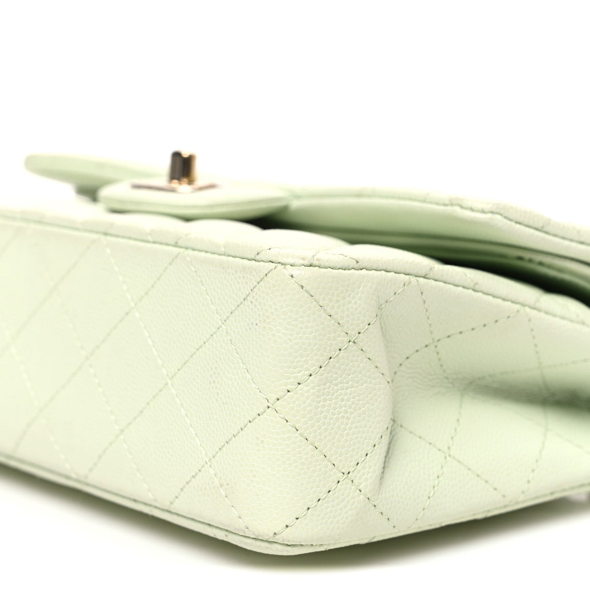 Small Quilted Caviar Flap Shoulder Bag - Light Green