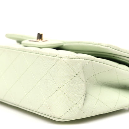 Small Quilted Caviar Flap Shoulder Bag - Light Green