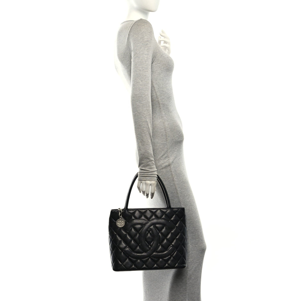 Quilted Caviar Tote Bag - Black