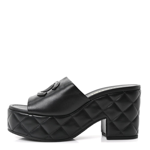 Lambskin Quilted CC Platform Mules Black
