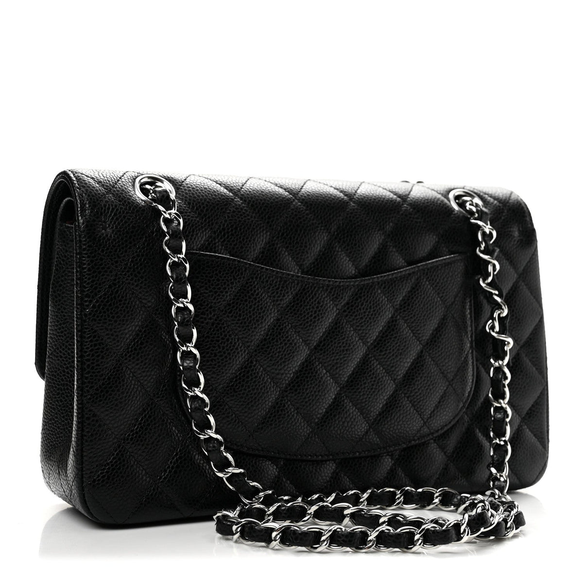 Medium Quilted Caviar Flap Shoulder Bag - Black
