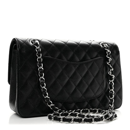 Medium Quilted Caviar Flap Shoulder Bag - Black
