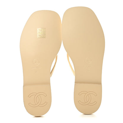 Chanel Goatskin CC Times Square Women's Thong Sandals Beige