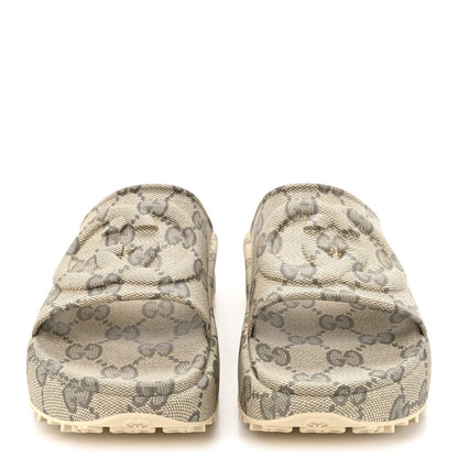 Gucci Canvas Rubber Men's Interlocking G Platform 42mm Slide Sandals 10 Beige Ebony