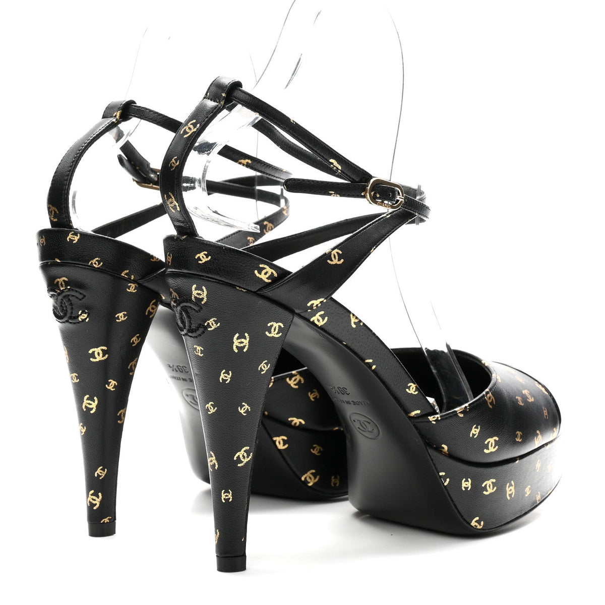 Chanel Printed Lambskin Patent Calfskin CC Platform Women's Pumps