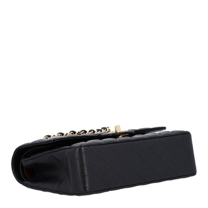 Medium Quilted Caviar Flap Shoulder Bag - Black