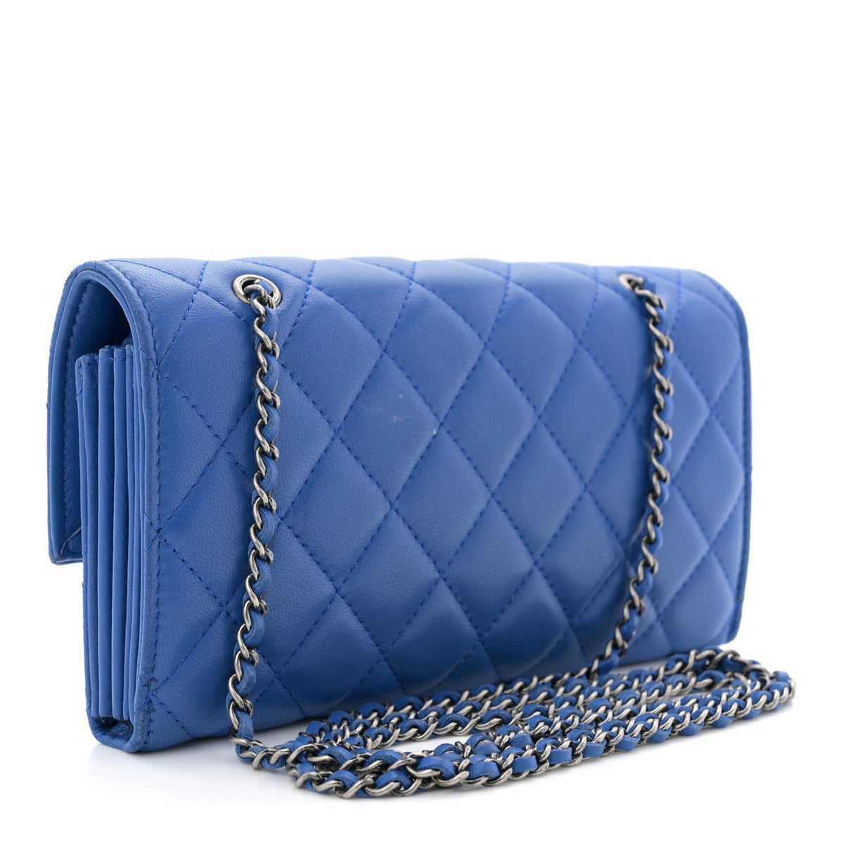 Quilted Lambskin Clutch Bag - Blue