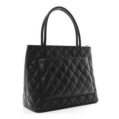 Quilted Caviar Tote Bag - Black