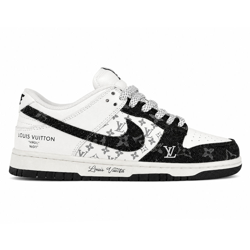 Sb Dunk Low White Black Denim Monogram Sneaker