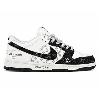 Sb Dunk Low White Black Denim Monogram Sneaker