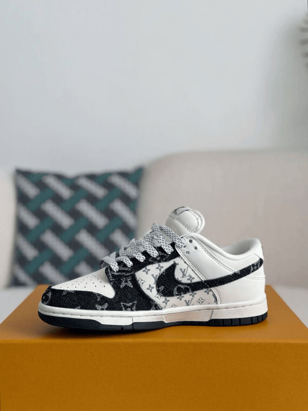 Sb Dunk Low White Black Denim Monogram Sneaker