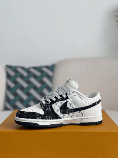 Sb Dunk Low White Black Denim Monogram Sneaker