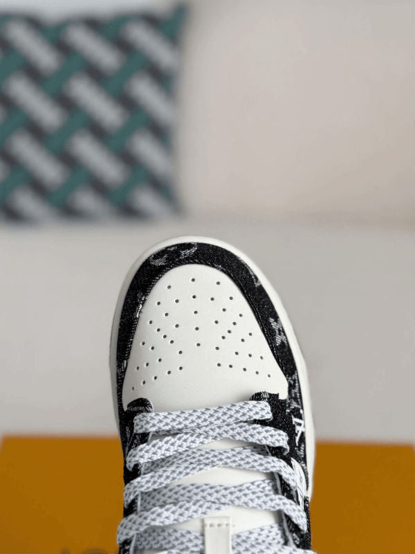 Sb Dunk Low White Black Denim Monogram Sneaker