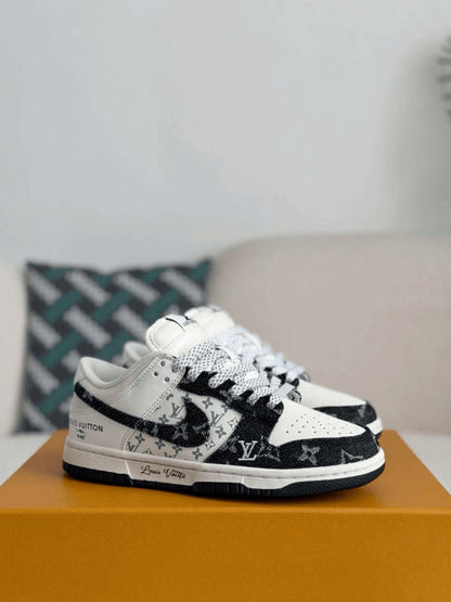 Sb Dunk Low White Black Denim Monogram Sneaker