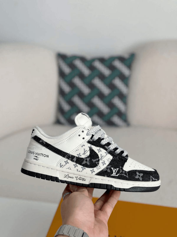 Sb Dunk Low White Black Denim Monogram Sneaker
