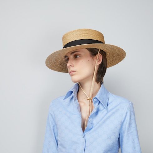 Men's Grosgrain Trim Straw Boater Hat