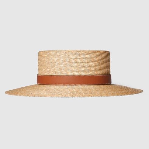 Women's Straw Hat with Leather Detail